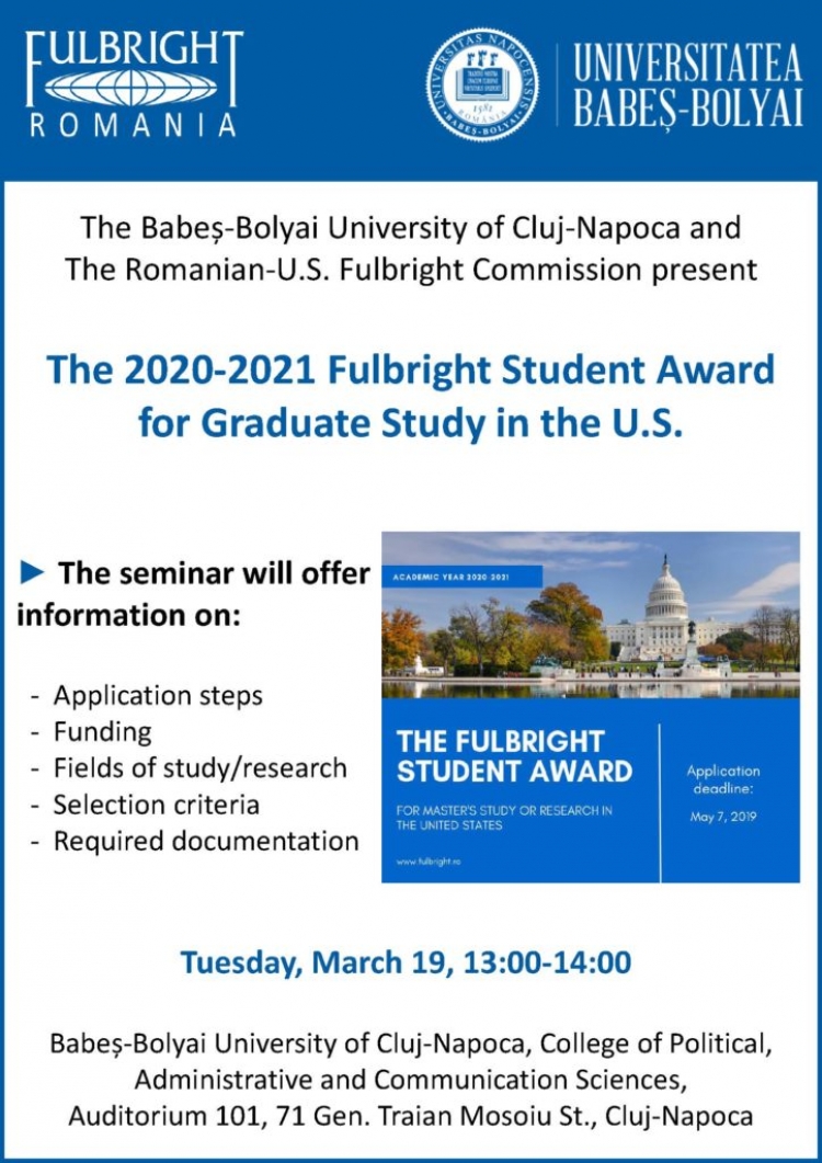Vrei sa iti continui studiile in SUA? ---&gt; Participa la prezentarea programului Fulbright Student Award 2020-2021